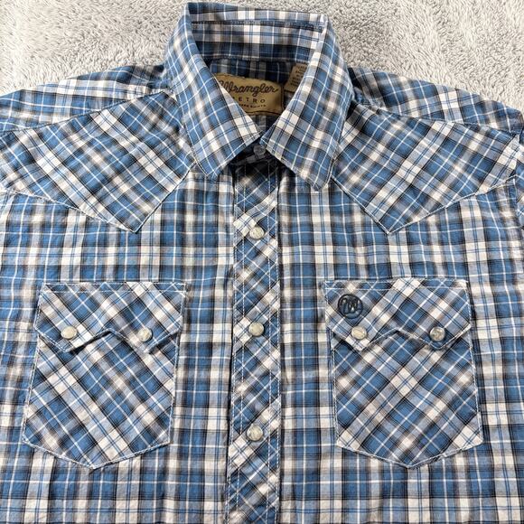 Wrangler Retro Western Plaid Pearl Snap Long Sleeve Shirt Sz L - Picture 4 of 9
